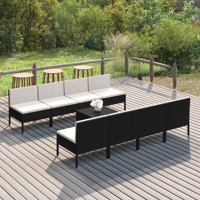 Set mobilier de grădină cu perne, 9 piese, negru, poliratan - WALTI WALTI