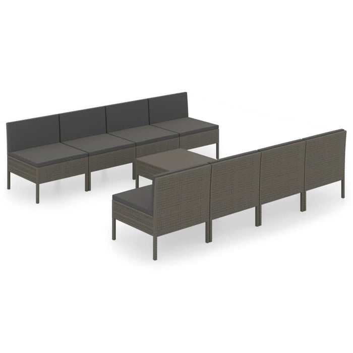 Set mobilier de grădină cu perne, 9 piese, gri, poliratan WALTI