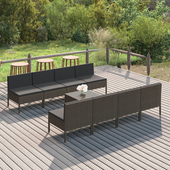 Set mobilier de grădină cu perne, 9 piese, gri, poliratan WALTI