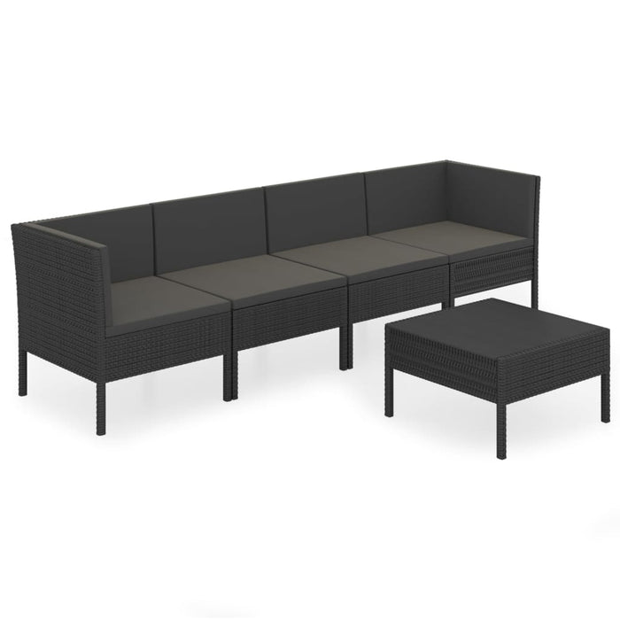 Set mobilier de grădină cu perne, 5 piese, negru, poliratan WALTI