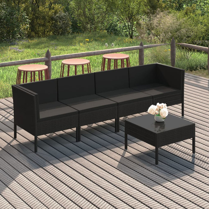 Set mobilier de grădină cu perne, 5 piese, negru, poliratan WALTI