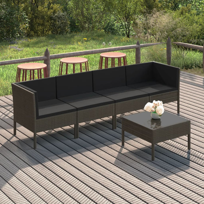 Set mobilier de grădină cu perne, 5 piese, gri, poliratan - WALTI WALTI