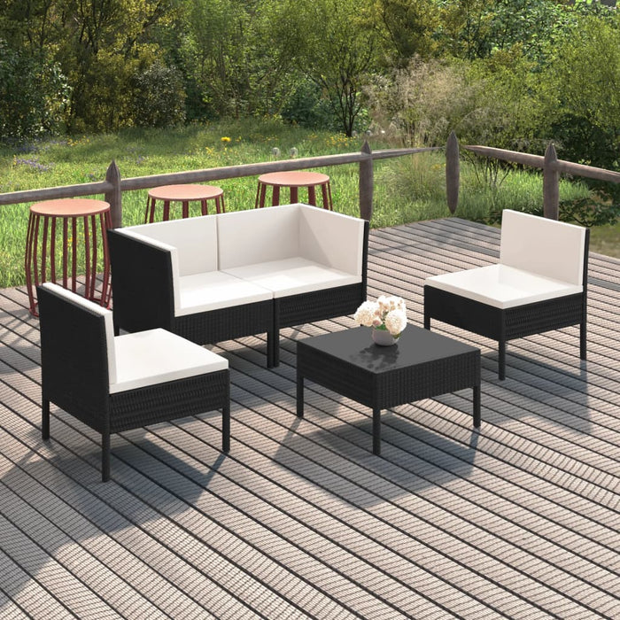 Set mobilier de grădină cu perne, 5 piese, negru, poliratan - WALTI WALTI