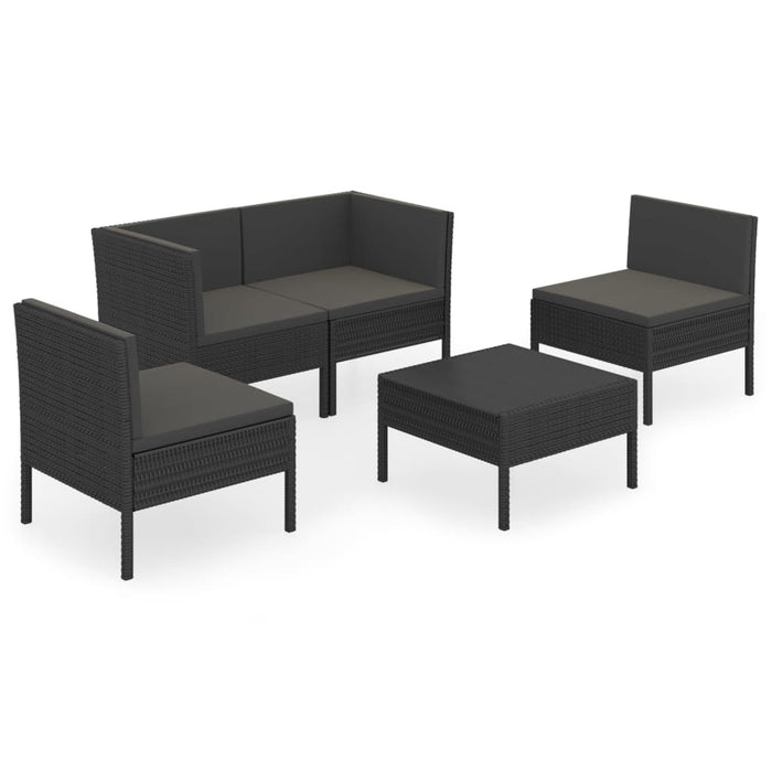 Set mobilier de grădină cu perne, 5 piese, negru, poliratan WALTI