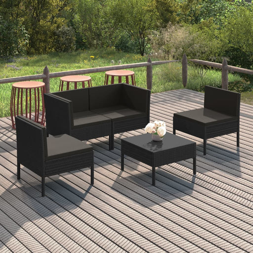 Set mobilier de grădină cu perne, 5 piese, negru, poliratan - WALTI WALTI