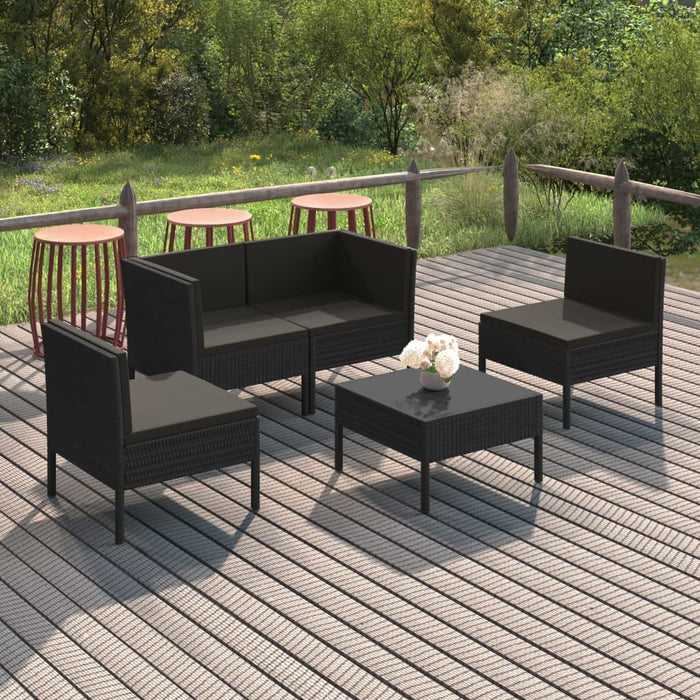 Set mobilier de grădină cu perne, 5 piese, negru, poliratan WALTI