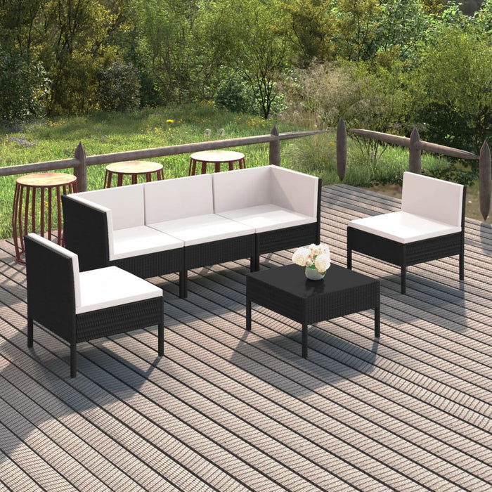 Set mobilier de grădină cu perne, 6 piese, negru, poliratan - WALTI WALTI