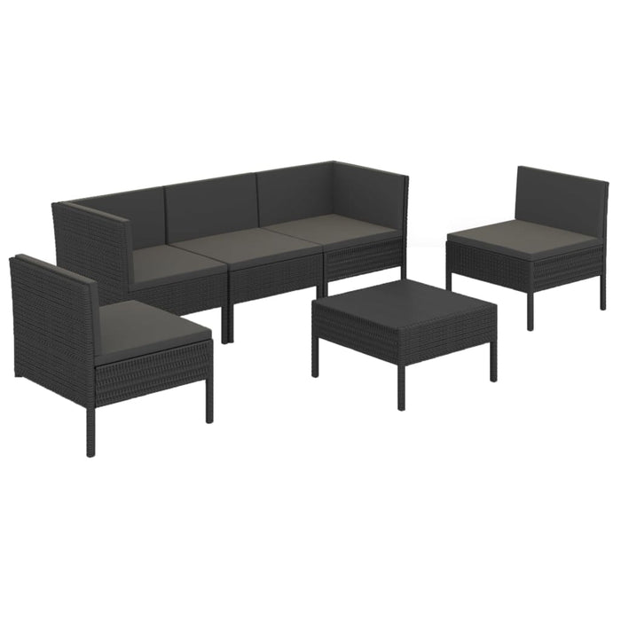 Set mobilier de grădină cu perne, 6 piese, negru, poliratan - WALTI WALTI