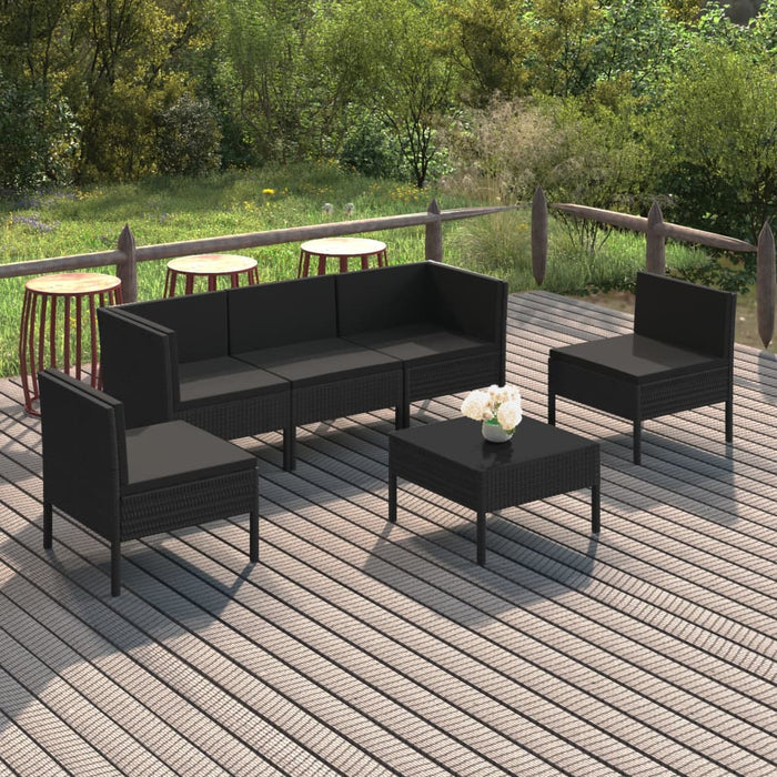 Set mobilier de grădină cu perne, 6 piese, negru, poliratan - WALTI WALTI