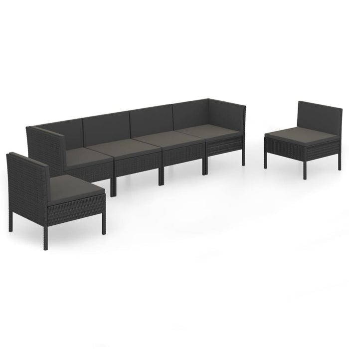 Set mobilier de grădină cu perne, 6 piese, negru, poliratan - WALTI WALTI