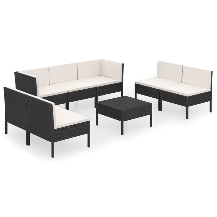 Set mobilier de grădină cu perne, 8 piese, negru, poliratan - WALTI WALTI