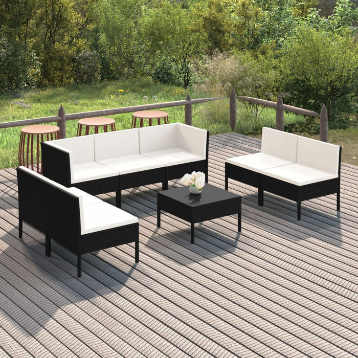 Set mobilier de grădină cu perne, 8 piese, negru, poliratan - WALTI WALTI