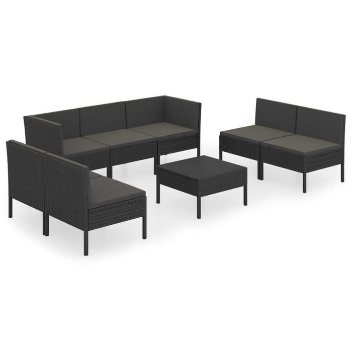 Set mobilier de grădină cu perne, 8 piese, negru, poliratan - WALTI WALTI