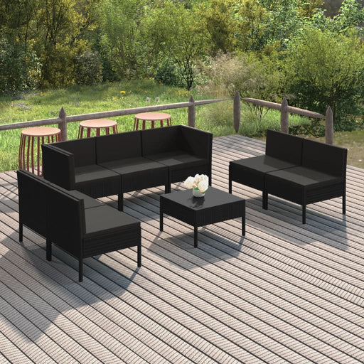 Set mobilier de grădină cu perne, 8 piese, negru, poliratan - WALTI WALTI
