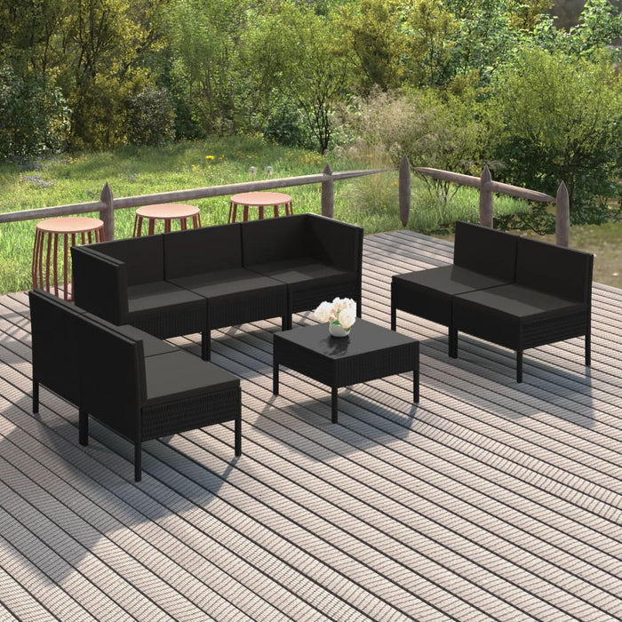 Set mobilier de grădină cu perne, 8 piese, negru, poliratan - WALTI WALTI