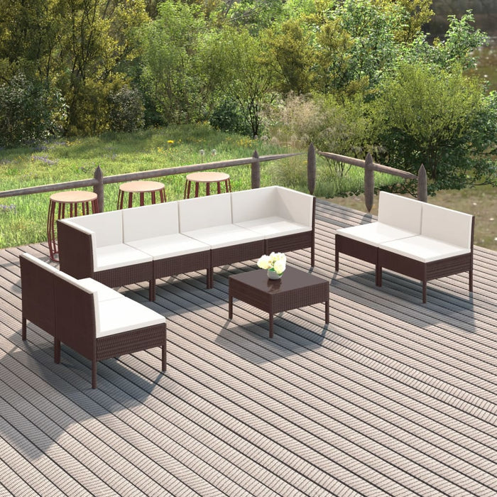 Set mobilier de grădină cu perne, 9 piese, maro, poliratan - WALTI WALTI