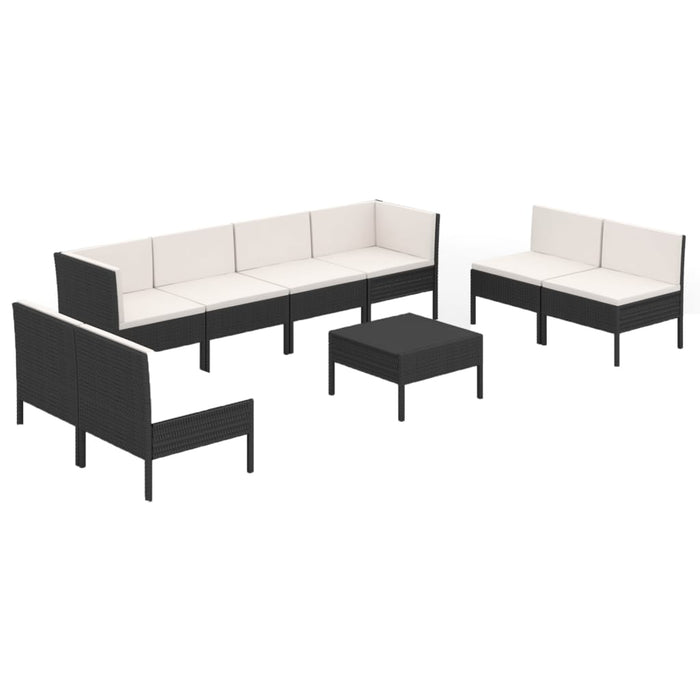 Set mobilier de grădină cu perne, 9 piese, negru, poliratan - WALTI WALTI
