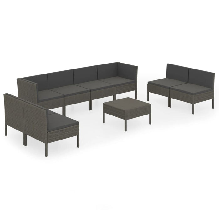 Set mobilier de grădină cu perne, 9 piese, gri, poliratan - WALTI WALTI