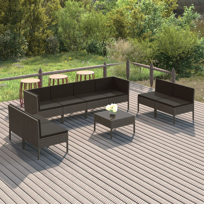 Set mobilier de grădină cu perne, 9 piese, gri, poliratan - WALTI WALTI
