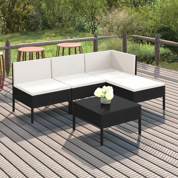 Set mobilier de grădină cu perne, 5 piese, negru, poliratan - WALTI WALTI