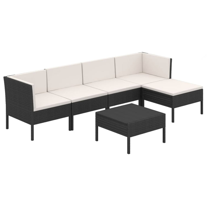 Set mobilier de grădină cu perne, 6 piese, negru, poliratan WALTI