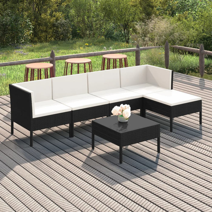 Set mobilier de grădină cu perne, 6 piese, negru, poliratan WALTI