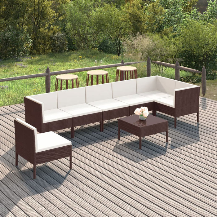 Set mobilier de grădină cu perne, 8 piese, maro, poliratan WALTI