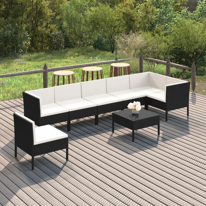 Set mobilier de grădină cu perne, 8 piese, negru, poliratan - WALTI WALTI