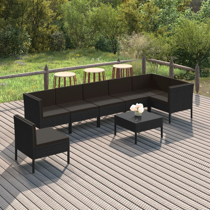 Set mobilier de grădină cu perne, 8 piese, negru, poliratan - WALTI WALTI