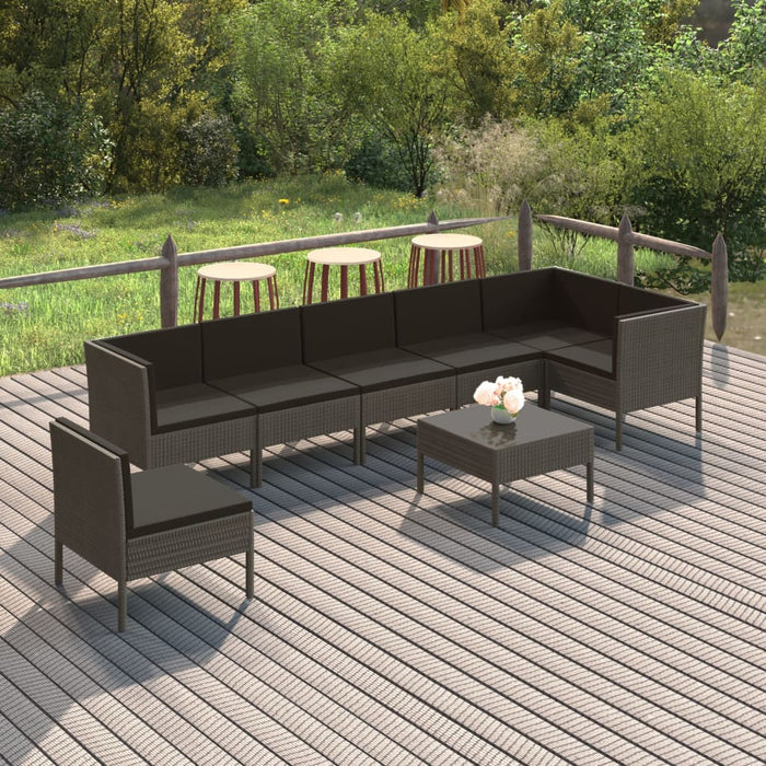 Set mobilier de grădină cu perne, 8 piese, gri, poliratan WALTI
