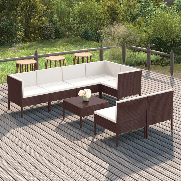 Set mobilier de grădină cu perne, 8 piese, maro, poliratan - WALTI WALTI