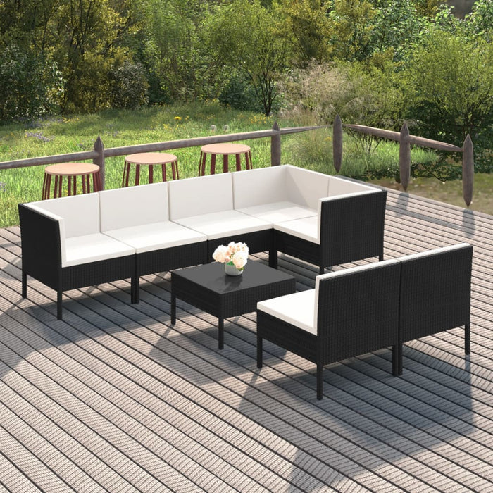 Set mobilier de grădină cu perne, 8 piese, negru, poliratan - WALTI WALTI