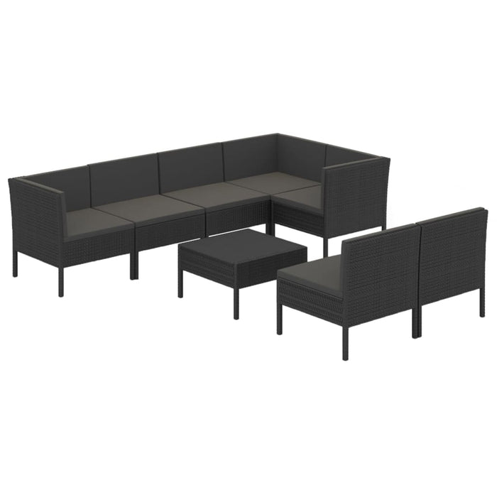 Set mobilier de grădină cu perne, 8 piese, negru, poliratan WALTI