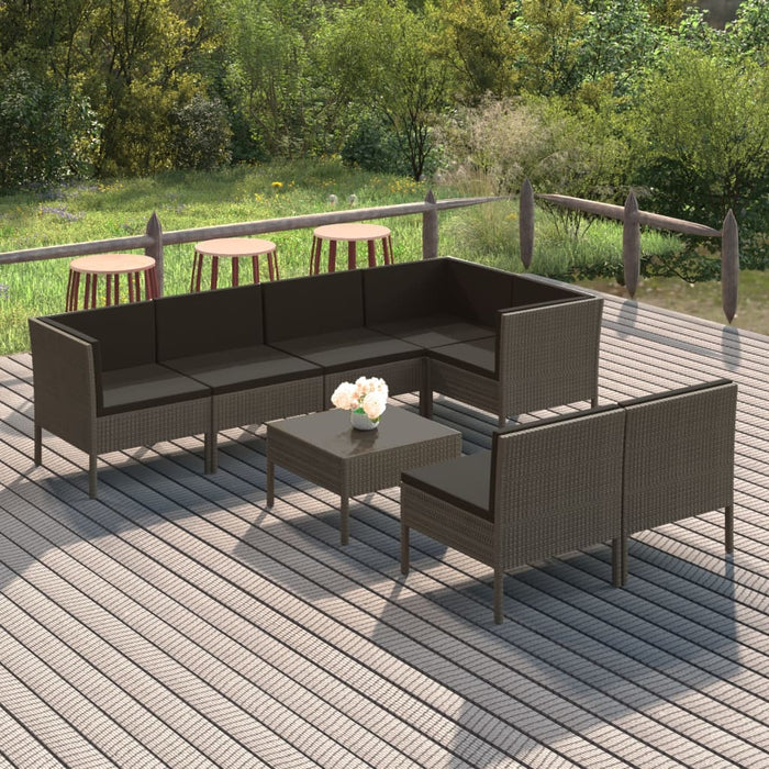 Set mobilier de grădină cu perne, 8 piese, gri, poliratan WALTI