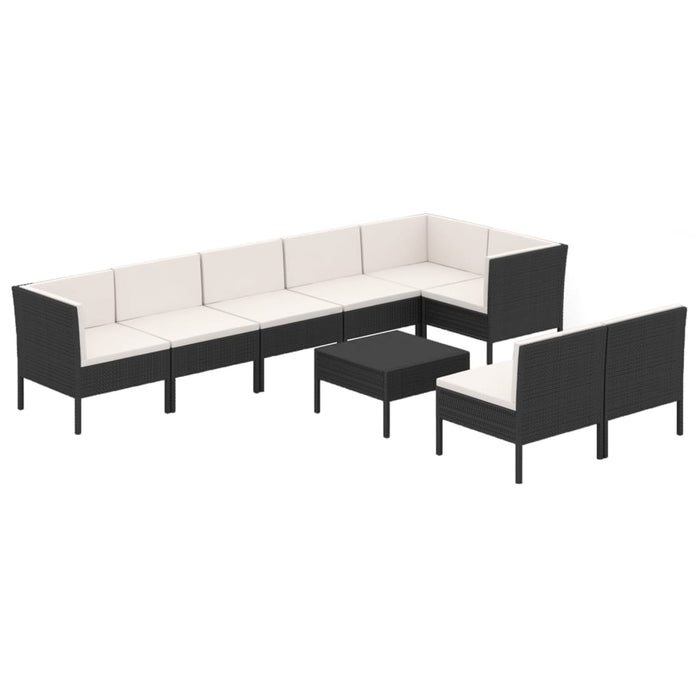 Set mobilier de grădină cu perne, 9 piese, negru, poliratan - WALTI WALTI