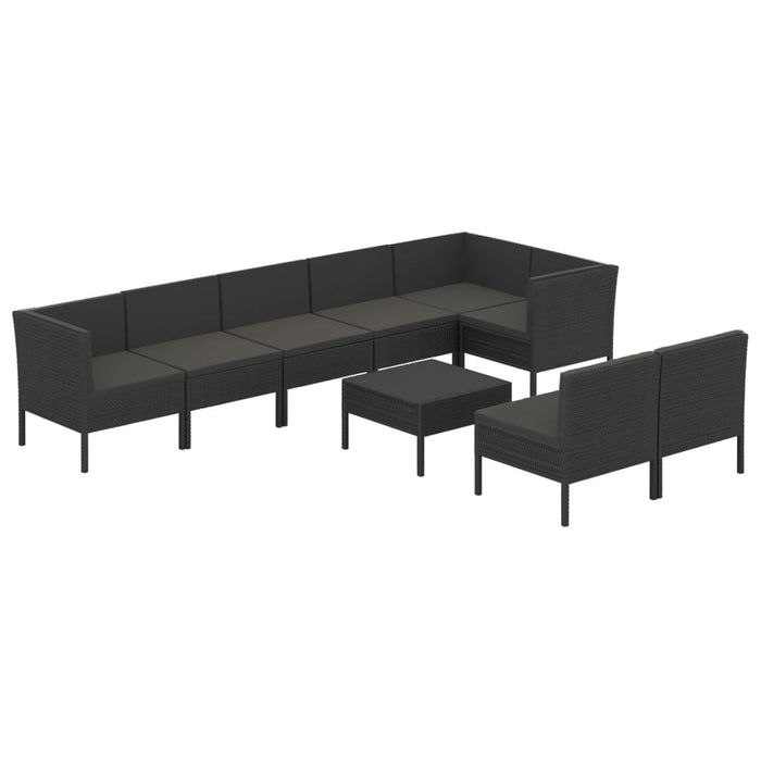 Set mobilier de grădină cu perne, 9 piese, negru, poliratan - WALTI WALTI