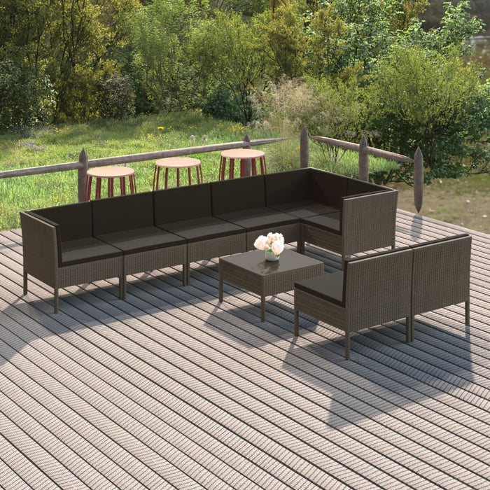 Set mobilier de grădină cu perne, 9 piese, gri, poliratan WALTI