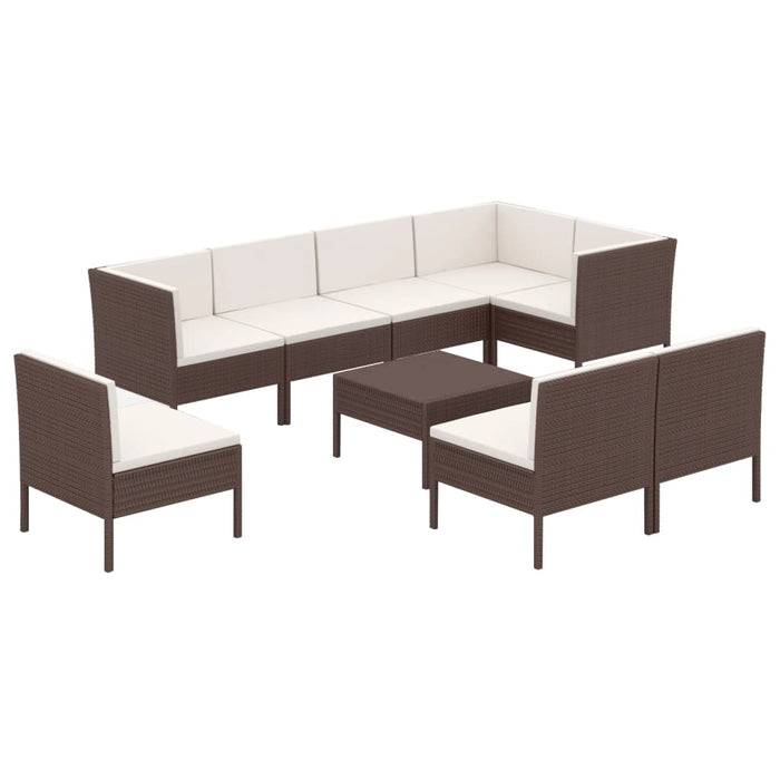 Set mobilier de grădină cu perne, 9 piese, maro, poliratan - WALTI WALTI