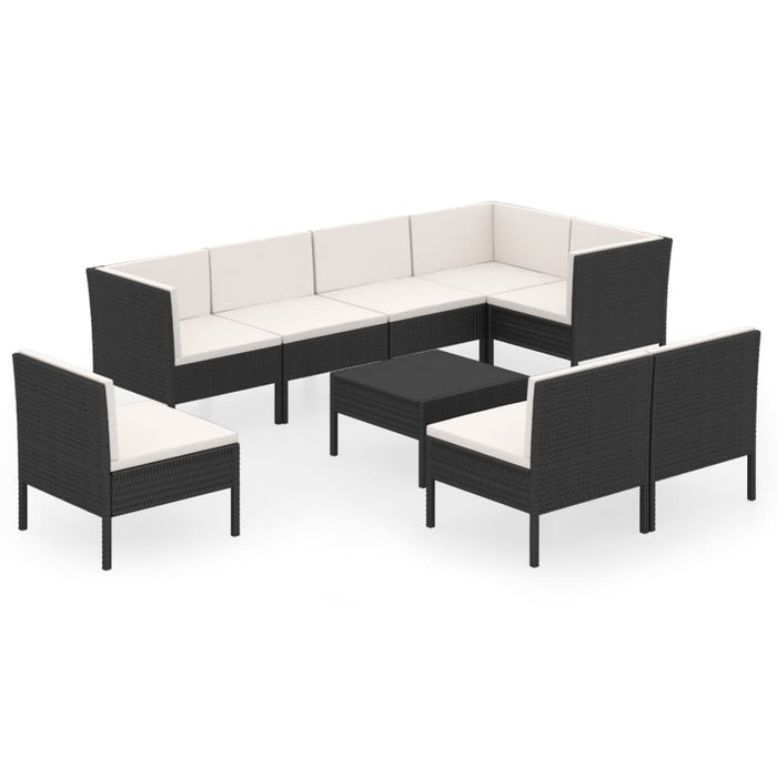 Set mobilier de grădină cu perne, 9 piese, negru, poliratan - WALTI WALTI