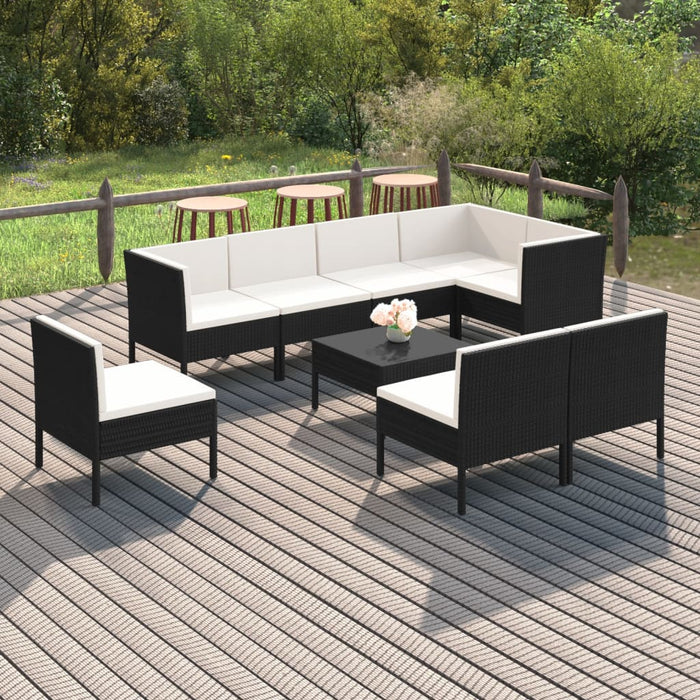 Set mobilier de grădină cu perne, 9 piese, negru, poliratan - WALTI WALTI