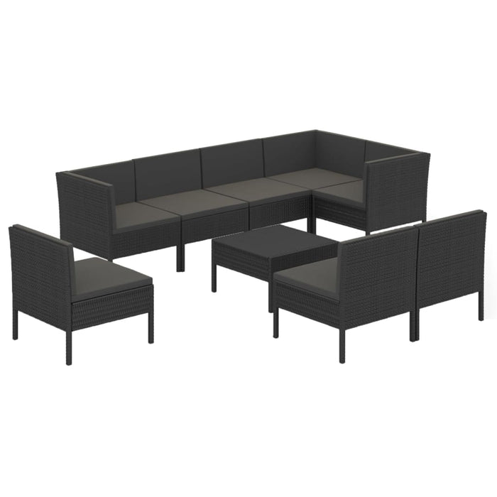 Set mobilier de grădină cu perne, 9 piese, negru, poliratan WALTI