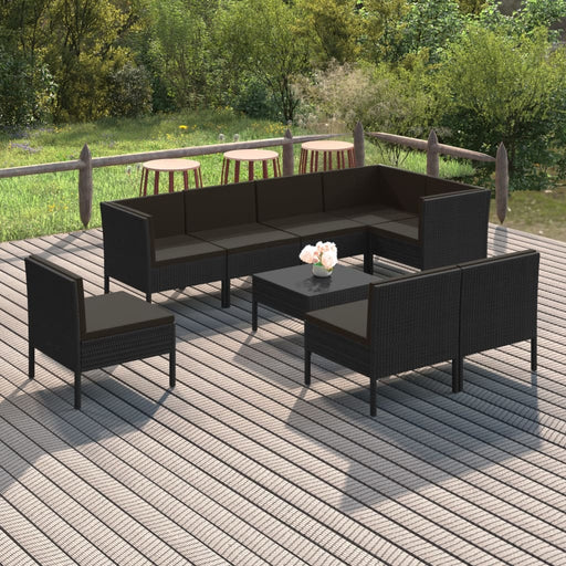 Set mobilier de grădină cu perne, 9 piese, negru, poliratan - WALTI WALTI