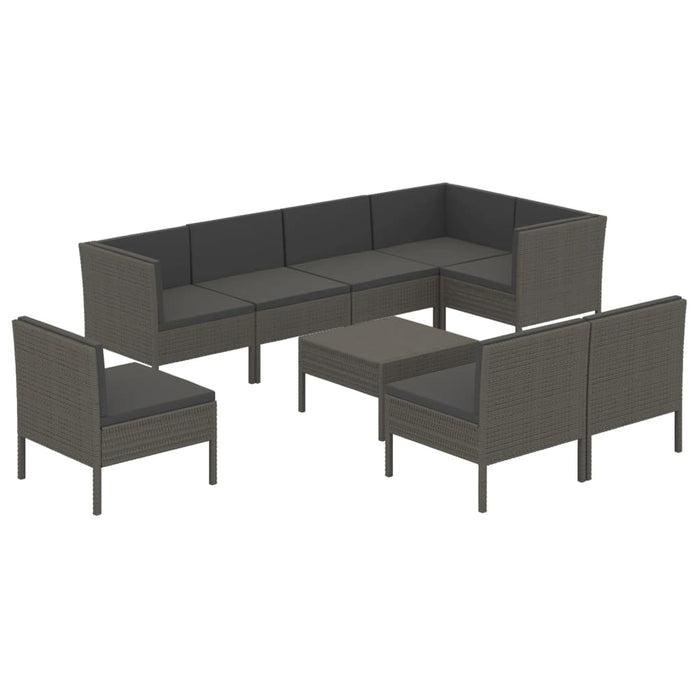 Set mobilier de grădină cu perne, 9 piese, gri, poliratan - WALTI WALTI