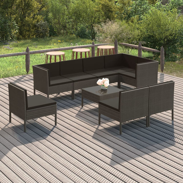 Set mobilier de grădină cu perne, 9 piese, gri, poliratan - WALTI WALTI