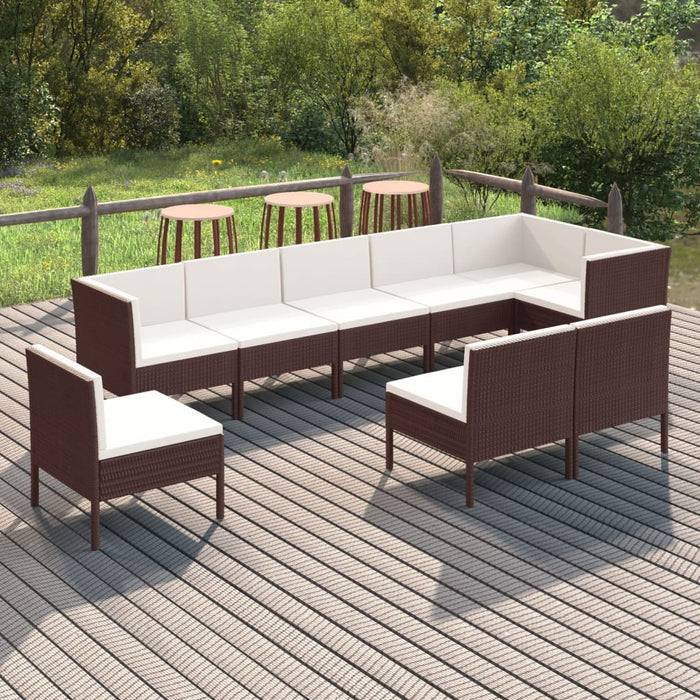 Set mobilier de grădină cu perne, 9 piese, maro, poliratan - WALTI WALTI