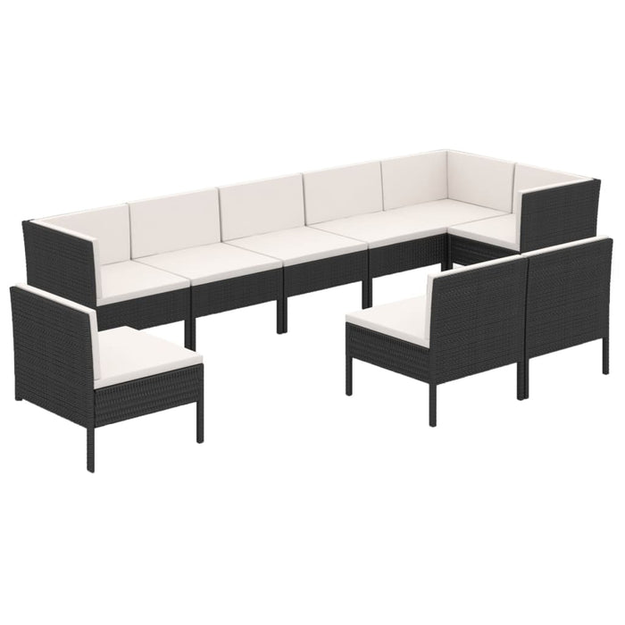 Set mobilier de grădină cu perne, 9 piese, negru, poliratan - WALTI WALTI