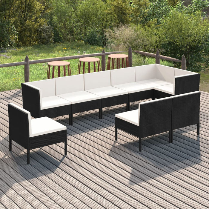 Set mobilier de grădină cu perne, 9 piese, negru, poliratan - WALTI WALTI