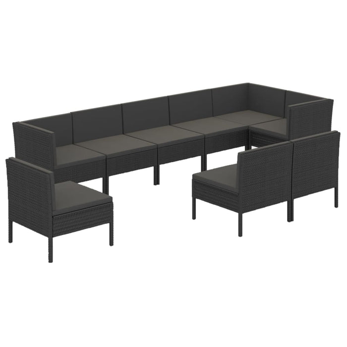 Set mobilier de grădină cu perne, 9 piese, negru, poliratan - WALTI WALTI