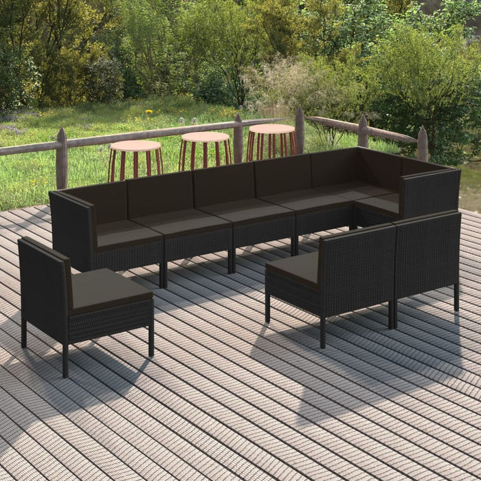 Set mobilier de grădină cu perne, 9 piese, negru, poliratan - WALTI WALTI