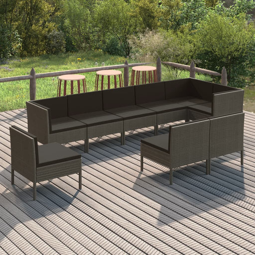 Set mobilier de grădină cu perne, 9 piese, gri, poliratan - WALTI WALTI